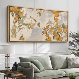 SIGNFORD Extra Large Framed Canvas Print Wall Art Vintage Citrus Botanical Rustic Orange Orchard Illustrations Modern Art Relax/Calm Warm for Living Room, Bedroom, Office - 60"x30"