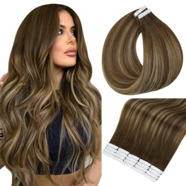Full Shine Tape In Hair Extensions Human Hair 24Inch Tape in Hair Extensions Real Hair 4 Brown Fading to 24 Blonde and 4 Seamless Hair Extensions Tape In Skin Weft Hair Extensions 50G 20Pcs