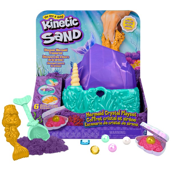 Kinetic Sand, Mermaid Crystal Playset, Over 1lb of Play Sand, Gold Shimmer Sand, Storage & Tools, Stocking Stuffers for Kids