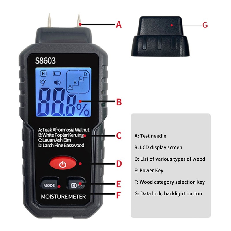 Digital Wood Moisture Meter ABS Wood Humidity Tester Light Weight