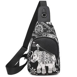 RTGGSEL Boho Trendy Ethnic Women's Waterproof Sling Backpack Crossbody Shoulder Chest Bag for Travel Hiking Daypack (Boho Elephant)