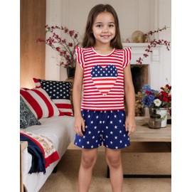 Toddler Girls Fourth of July Outfits Kids Memorial Day Pjs Star Stripe Independence Day 2 Piece Short Sets Girls American Flag Clothes 2018-5T