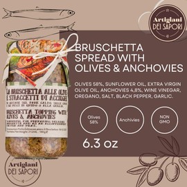 Bruschetta Spread with Olives & Anchovies, 6.3 oz, Premium Italian Appetizer, Bruschetta Topping, Artigiani dei Sapori, Product of Italy