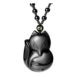 JSDDE Black Obsidian Crystal Hand Carved Fox Pendant Necklace Lucky Protection Crystals Fox Necklaces Jewelry