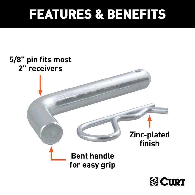 CURT 21501 Trailer Hitch Pin & Clip, 5/8-Inch Diameter, Fits