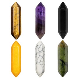 Mikiuly Heilende Kristalle Steine Sets, Sechseckige Heilkristalle Set, Edelsteine Chakra Steine, Amethyst Obsidian Tigerauge Heilsteine für Anhänger Deko Geschenke Meditation, 6 Stück