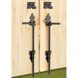 18" Heavy Duty Cane Bolt Gate Drop Rod Hardware Ground Latch for Wood PVC Vinyl Metal Fences Gates, Double Doors, Black Solid Steel -2 Pack