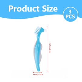 KEQAR 3 Stück Premium Hygiene Harte Prothesenbürste Doppelseitige Prothesenreinigungsbürste Mit Mehrschichtigen Borsten und Rutschfestem Gummigriff für Die Reinigung Falscher Zähne (Zufällige Farbe)