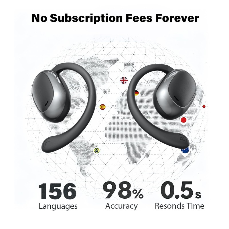 Vilupvie 156 Languages Real-Time Translation Earbuds, 0.5s Instant AI Voice