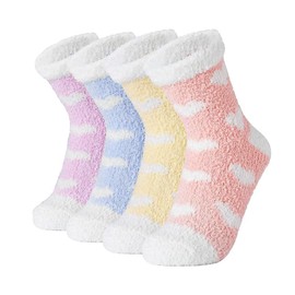4 Pairs Women Fuzzy Bed Socks, Winter Fluffy Cozy Socks, Slipper Socks, Bed Socks for Cold Nights, Lounge & Home Comfort