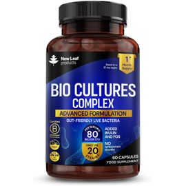 Probiotics & Prebiotics Complex – 80 Billion CFU – 20 Live Strains Including Lactobacillus Acidophilus & Casei – High Strength Bio Cultures Prebiotic & Probiotic Supplement for Women & Men 60 Capsules