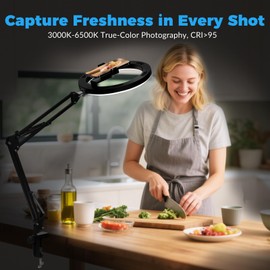 Bialeire 10" Overhead Ring Light with Phone Mount, Upgraded 360° Ring Light with Stand, 3 Color Modes for Video Recording, TikTok, YouTube, Cooking & Zoom, Camera, Universal for iPhone/Android