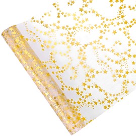 Herboom Organza table runner stars, 28 cm x 7 m, gold table runner for Christmas and Advent season, festive decoration for special occasions
