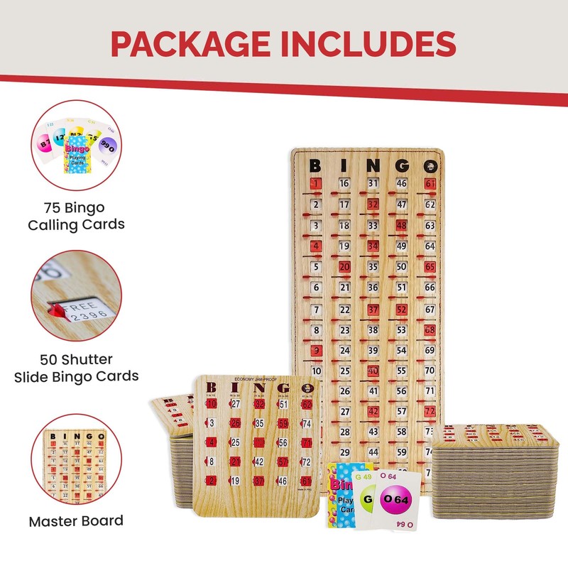 MR CHIPS Jam-Proof Bingo Cards with Sliding Windows, 50 Reusable