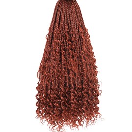Beverlee 18 Inch Boho Box Braids 8 Packs Goddess Box Braids Crochet Hair Bohemian Hippie Braids Braiding Hair Box Braids with Curly Ends Messy Pre-looped Synthetic Crochet Hair for Women 128 Strands