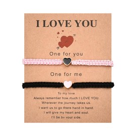Valentines Day Gifts for Boyfriend Girlfriend Matching Heart Bracelets for Couples Anniversary Birthday Gifts for Husband Wife Adjustable Rope Couple Bracelet Gift