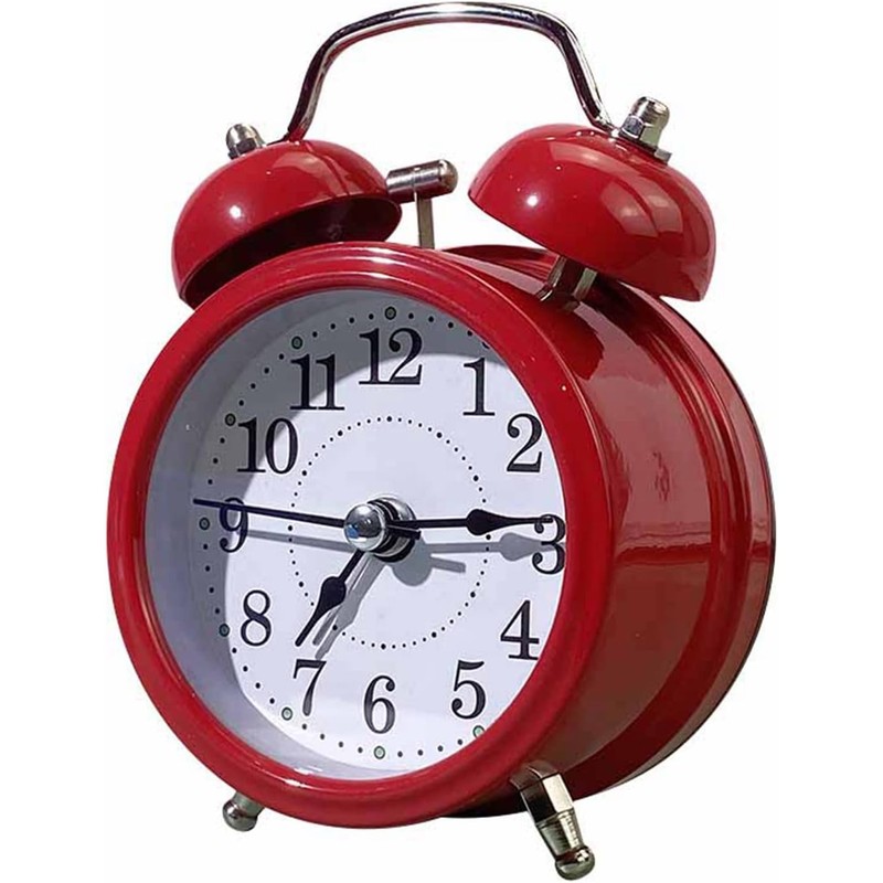 Reloj Despertador de Campana Doble Rojo con Luz Suave y