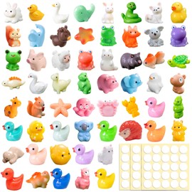 Xerteam 60 Pcs Mini Resin Animals Mixed 60 Styles, Fairy Garden Mini Animals Accessories, Mini Figures Small Duck Turtle Sea Animals, Miniature Landscape Garden Aquarium Decoration with Dots Stickers