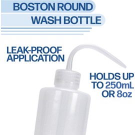 American Health Service Plastic Boston Round Wash Bottle, Lab & Tattoo Squeeze/Squirt Bottle, Gardening Watering Tool with Scale Labels and Narrow Mouth (250mL / 8oz / 1 Piece)