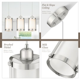 Osimir Brushed Nickel Pendant Lights Kitchen Island 3 Pack, Modern Kitchen Pendant Lighting Over Island with Milk Glass, Farmhouse Mini Hanging Light for Sink Dining Room, OS-3014-3PBN