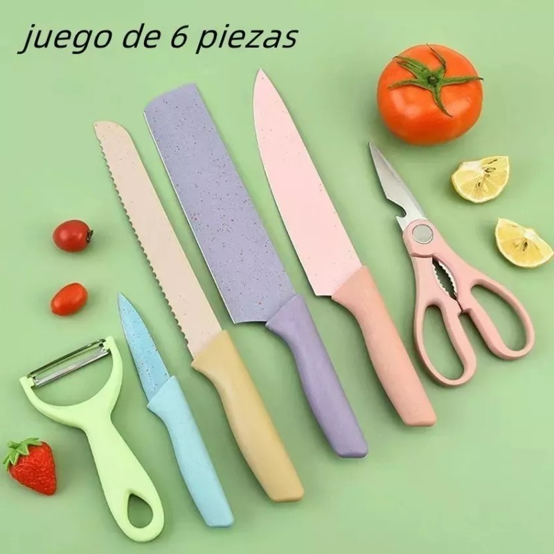 KH Cuchillos Set De 6pz Color Pastel Tijeras Cocina Regalo