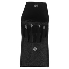 Pinzas de Cejas de Acero Inoxidable Negras, Juego de 4 Piezas Estuche de Piel para Depilación Facial y Precisión en Cuidado Personal, Accesorios de Belleza para Mujer