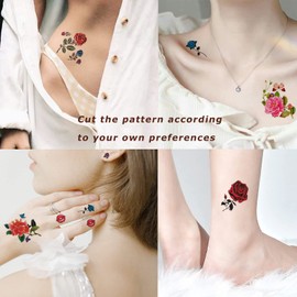 Casciybo 66Sheets Flower Temporary Tattoos for Women Girls, Fake Butterfly Colorful RoseTattoo Stickers Waterproof for Body Arm Birthday Party Favors Supplies Gifts
