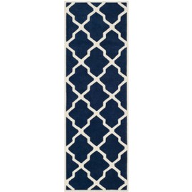 Safavieh Chatham Collection CHT735C Handmade Trellis Premium Wool Runner, 2'3" x 7' , Dark Blue / Ivory