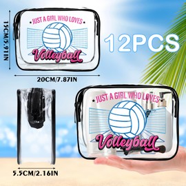 Falueqg Volleyball Gifts Makeup Bags - 6Pcs Volleyball PVC Clear Cosmetic Bags, Volley Ball Themed Sports Waterproof Cheer Pouch, Volley Ball Team Party Favors Gifts Accessories for Coach Teen Girls