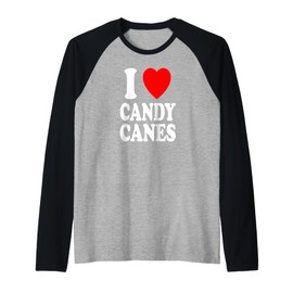I Heart (Love) Candy Canes Winter Peppermint Christmas Raglan Baseball Tee