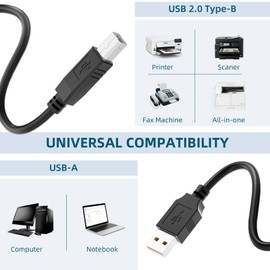Kehtmay USB 2.0 Printer Cable 10 FT,USB 2.0 A to B Connector, High - Speed Data Transfer for Printers & Scanners, Compatible with HP, Canon, Epson, Brother and More Black, 10FT