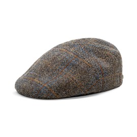 Sterkowski Ivy Five | Harris Tweed Flat Cap for Men and Women | Newsboy Driving Gatsby Ivy Irish Scally Cabbie Peaky Scully English Paperboy Winter 5 Panel Cabby Newspaper Cab Driver Brown/Blue 58 cm