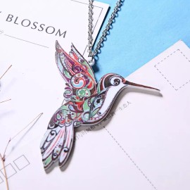 Unbranded Colorful Acrylic Hummingbird Charm Pendant Necklace w/ Chain Bird Theme