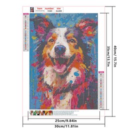 DCIDBEI 30 x 40 cm Round Diamond Painting Animals Pop Art, 5D Diamond Painting Dog Anime, Diamond Art/Mosaic Craft/Unique Gift/Living Room Bedroom Decoration