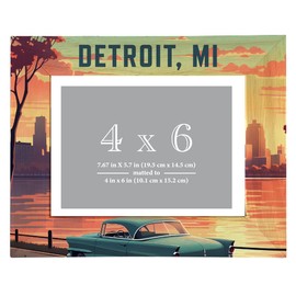 R and R Imports Detroit Michigan Design A Souvenir Wooden Photo Frame Matted 4 x 6 Inch Single