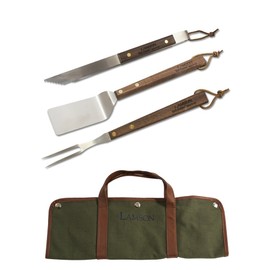Lamson TAIL-GATER Walnut BBQ 3-Piece Set (Fork, Tong, and Turner), Hardened Stainless Steel, 15-inches, with Bonus Canvas Storage Bag