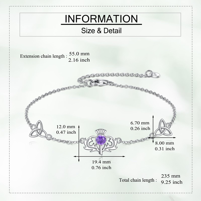 URONE Scottish Thistle Bracelet 925 Sterling Silver Scottish Bracelet Celtic