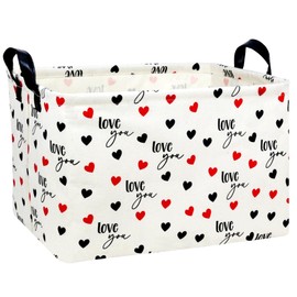 BOAMAU Kid Large Valentine's Day Basket Heart Cute Empty Gift Basket for Girlfriend Love Room Decor Storage Basket (Loveyou red and black)