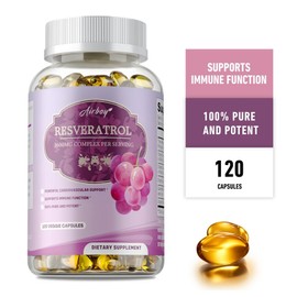 Resveratrol Capsules 1600mg - Anti-Aging Brain Support Enhances Energy and Endurance, 2 Count, 120 Tablets / 레스베라트롤 캡슐 1600mg - 노화 방지 두뇌 지원 에너지 및 지구력 향상, 2개, 120정