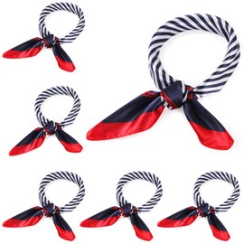 HICARER 6 Nautical Square Scarves Red White Blue Scarf Maritime Neckerchief Women's Imitation Silk Scarf, Classic colour/white, blue, red