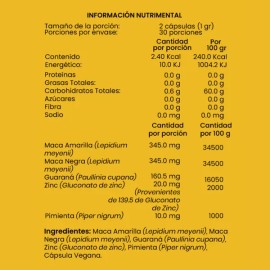 Maca Amarilla Y Negra Con Zinc Y Guaran 60 Caps Sin Sabor