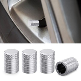 4PCS Car Tire Valve Stem Caps - Anodized Aluminum Car Tire Air Caps with Plastic Liner - Corrosion Resistant Leak-Proof Stem Covers - Wheel Valve Covers Accessories for Car Truck Motorcycle (Silver)