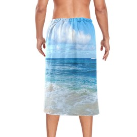 Kjovgcb Men's Half-Length Bath Towel Dress Bath Body Wrap, Absorbent Polyester Spa Towel Robe Bathrobe Elastic Waistband Print Ocean Tropical Sandy Beach Hawaii Kauai