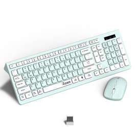 Wireless Keyboard and Mouse Combo, Full-Sized Wireless Keyboard and Adjustable DPI Mouse, 2.4GHz USB Receiver, Wireless Keyboard and Mouse for PC, Windows, Desktop, Laptop（Mint Green）