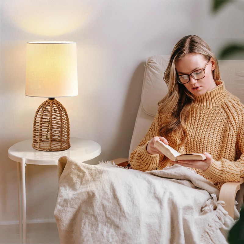 EJIAXIN Rattan Lamp Boho Lamps Set of 2-13.75" Mini Farmhouse