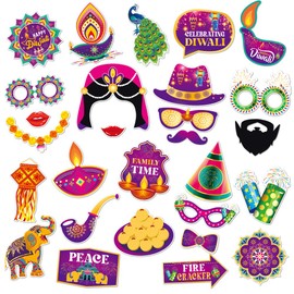 FANOST Happy Diwali Decorations Photo Booth Props, Diwali Lights India Festival Decorations Gifts Diwali Diya Photo Booth Frame for Home Decorations Party Favors Supplies