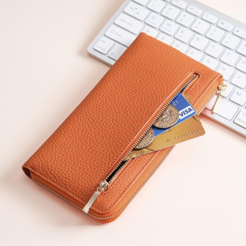 REMARSO Long Wallet, Genuine Leather, Thin, Slim, L-Shaped Zipper, Simple,