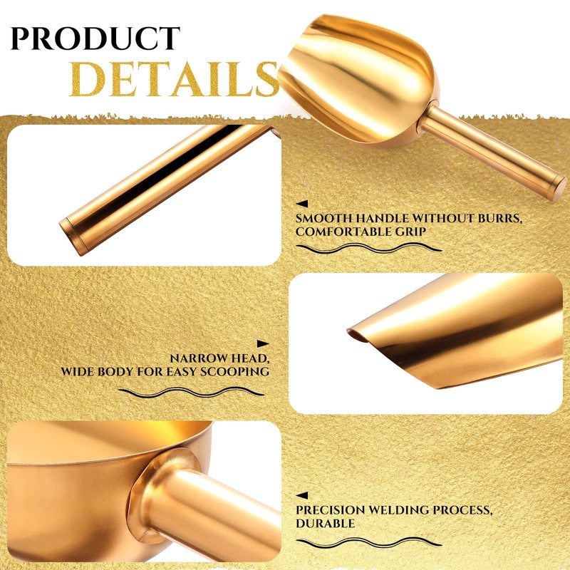 Roshtia 12 Pcs Gold Ice Scoops Stainless Steel Mini Scoop