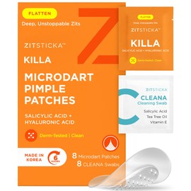 ZitSticka Killa Pimple Patches for Face - World's Most Potent Pimple Patch with Fast-Acting Microdarts - Starts Working within 6 Hours for Deep, Early-Stage Zits - Regular 8 Count with Cleana Swab