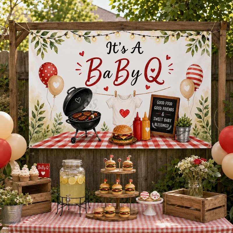 BBQ Baby Shower Backdrop Banner It's a Baby Q Baby